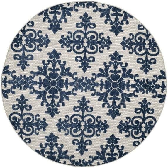 Cottage Taupe Large Rectangle Rug-Color:Cream/Royal,Shape:Round,Size:6'-7" X 6'-7"