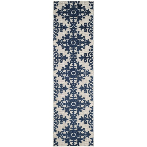Cottage Taupe Large Rectangle Rug-Color:Cream/Royal,Shape:Runner,Size:2'-3" X 8'