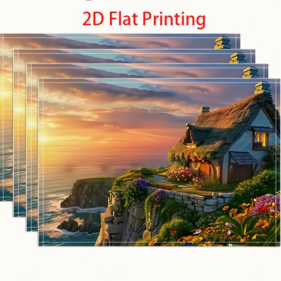 Cottage-Themed 2D Flat Placemats Available in Sets of 4, Perfect for Protecting Bowls And Plates While Adding a Coastal Touch to Your Kitchen Decor And Seasonal Indoor Picnics