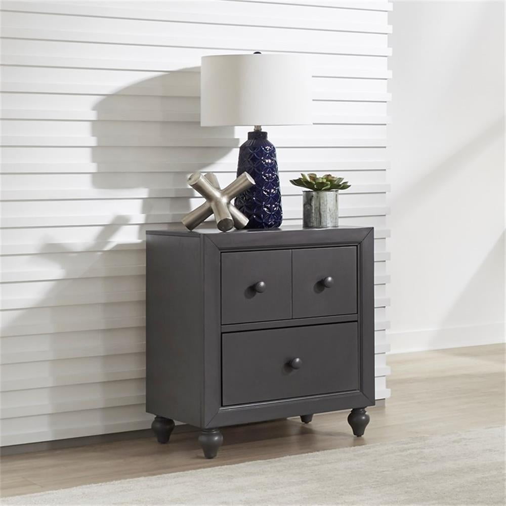 Cottage Dark Gray 2-Drawer Nightstand with Bun Feet