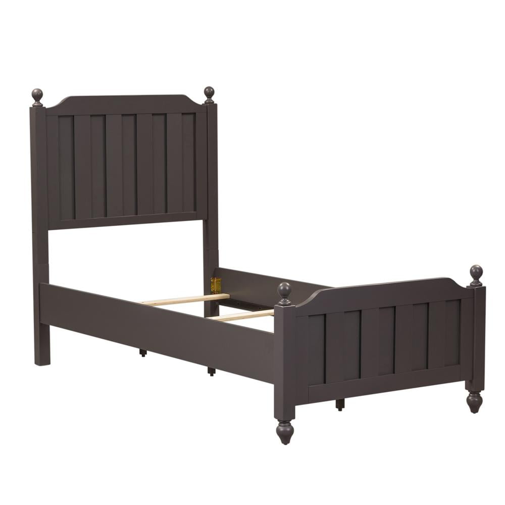 Dark Gray Twin Poster Bed with Headboard and Slats