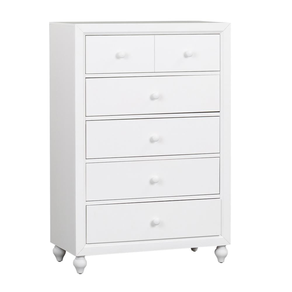 White Transitional 5-Drawer Chest with Soft Close and Dovetail