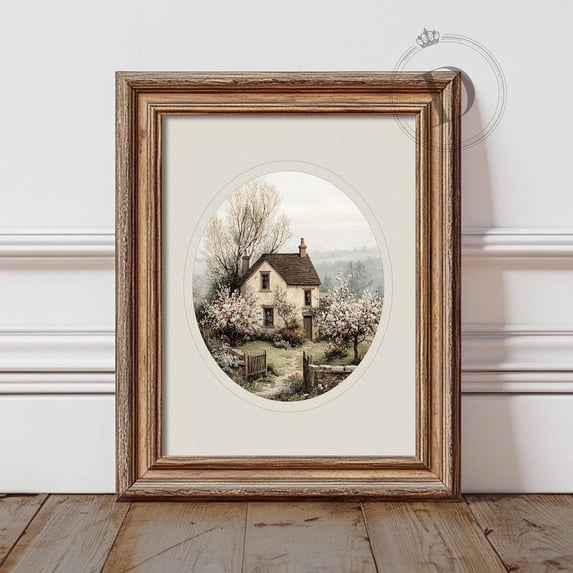 Cottage Wall Art Print, Spring Countryside, Vintage Blossom Garden ...