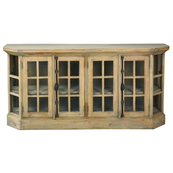 Cottage Window Pane Door Display Sideboard Brown Entryway Cabinet Solid Wood