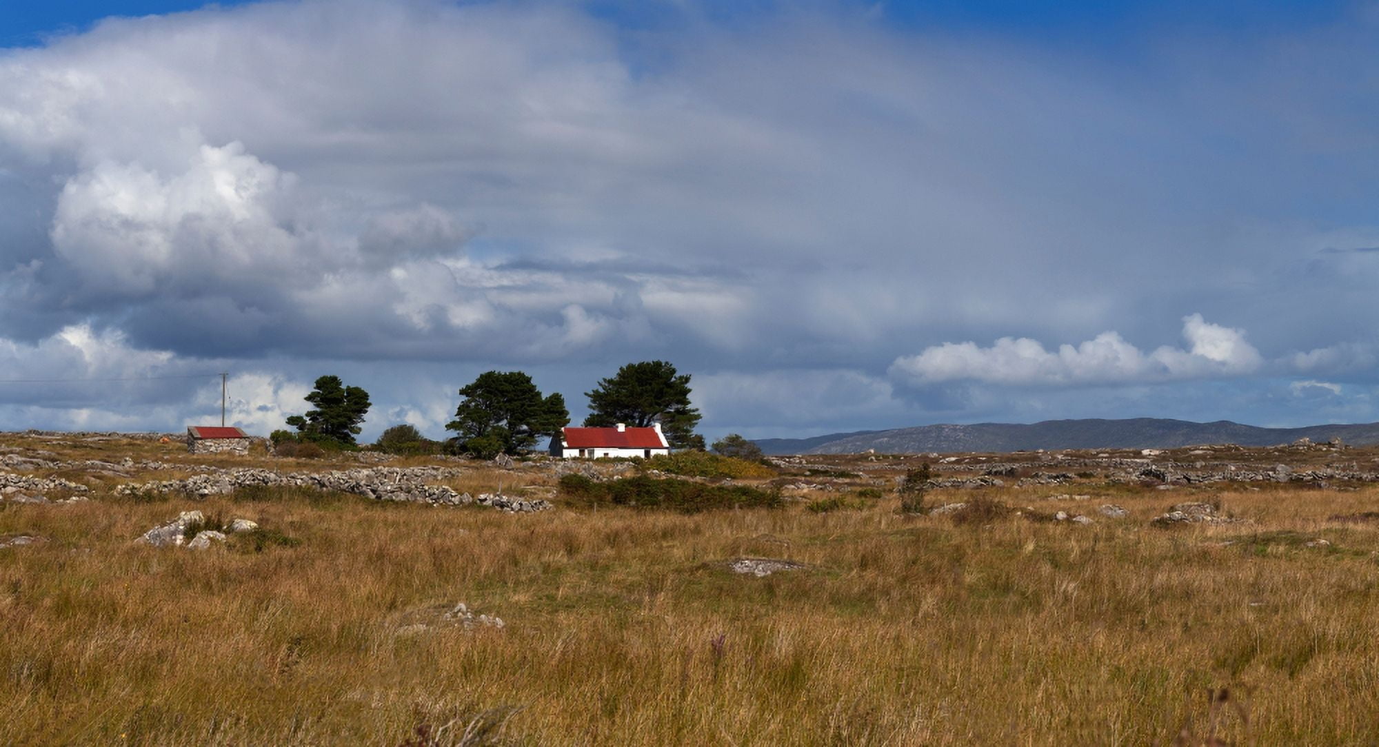 Cottage and rocky barren landscape on Lettermore Island Connemara County Galway Ireland Canvas Art - Panoramic Images (27 x 9)