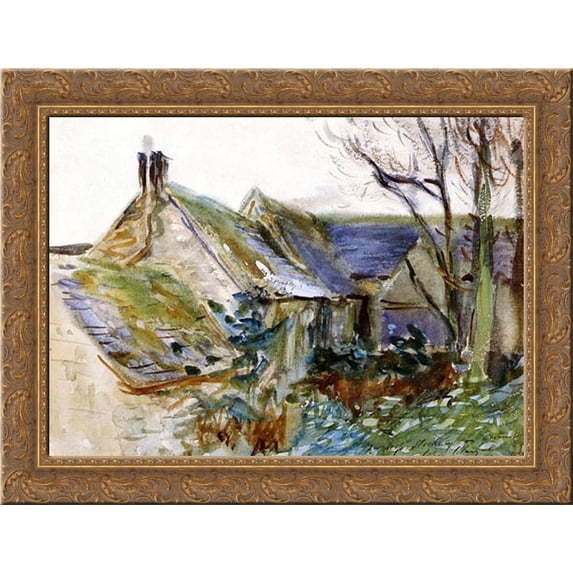 Cottage at Fairford, Gloucestershire 24x20 Gold Ornate Wood Framed Canvas Art by Sargent, John Singer