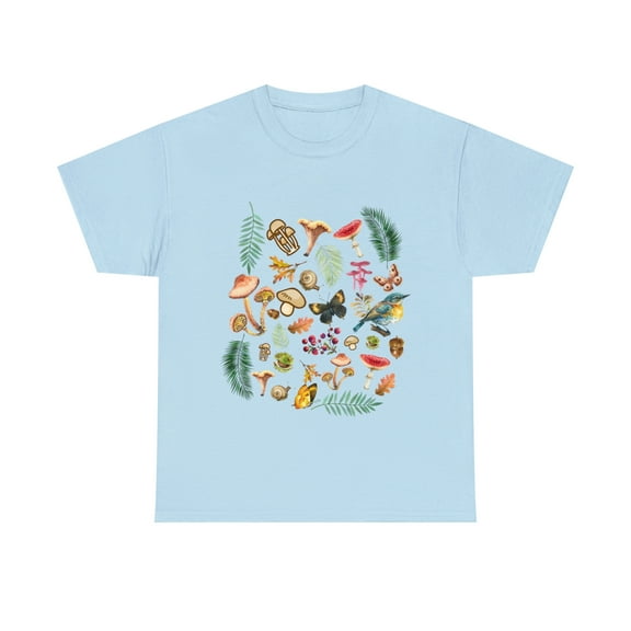 Cottage core Aesthetic Mushrooms, butterflies and bird T-Shirt