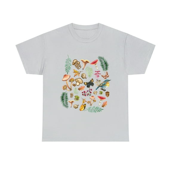 Cottage core Aesthetic Mushrooms, butterflies and bird T-Shirt