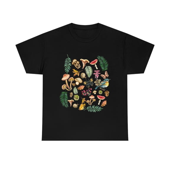 Cottage core Aesthetic Mushrooms, butterflies and bird T-Shirt