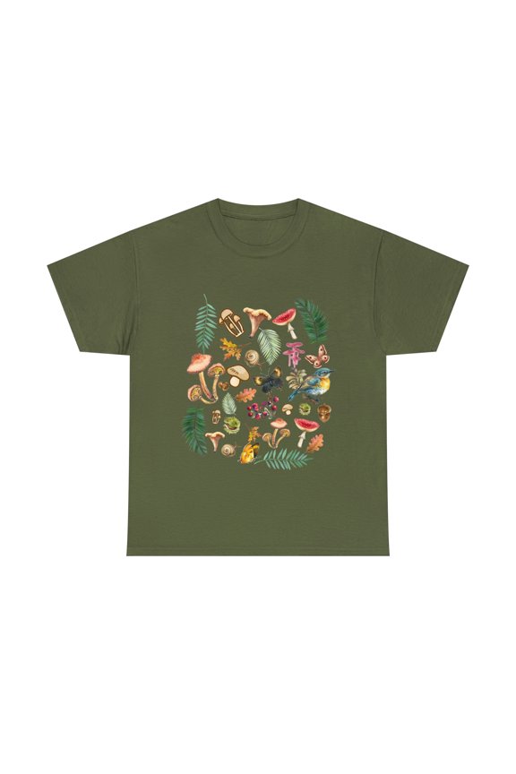 Cottage core Aesthetic Mushrooms, butterflies and bird T-Shirt