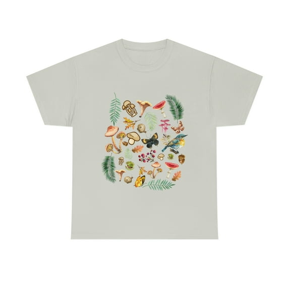 Cottage core Aesthetic Mushrooms, butterflies and bird T-Shirt