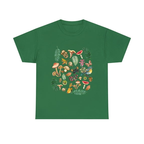Cottage core Aesthetic Mushrooms, butterflies and bird T-Shirt