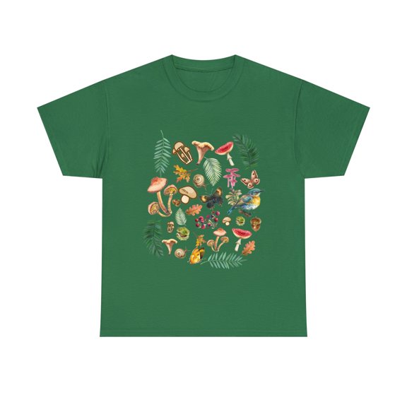 Cottage core Aesthetic Mushrooms, butterflies and bird T-Shirt