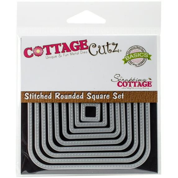 CottageCutz Basics Dies 9/Pkg-Stitched Rounded Square, .5" To 3.5", Pk 1