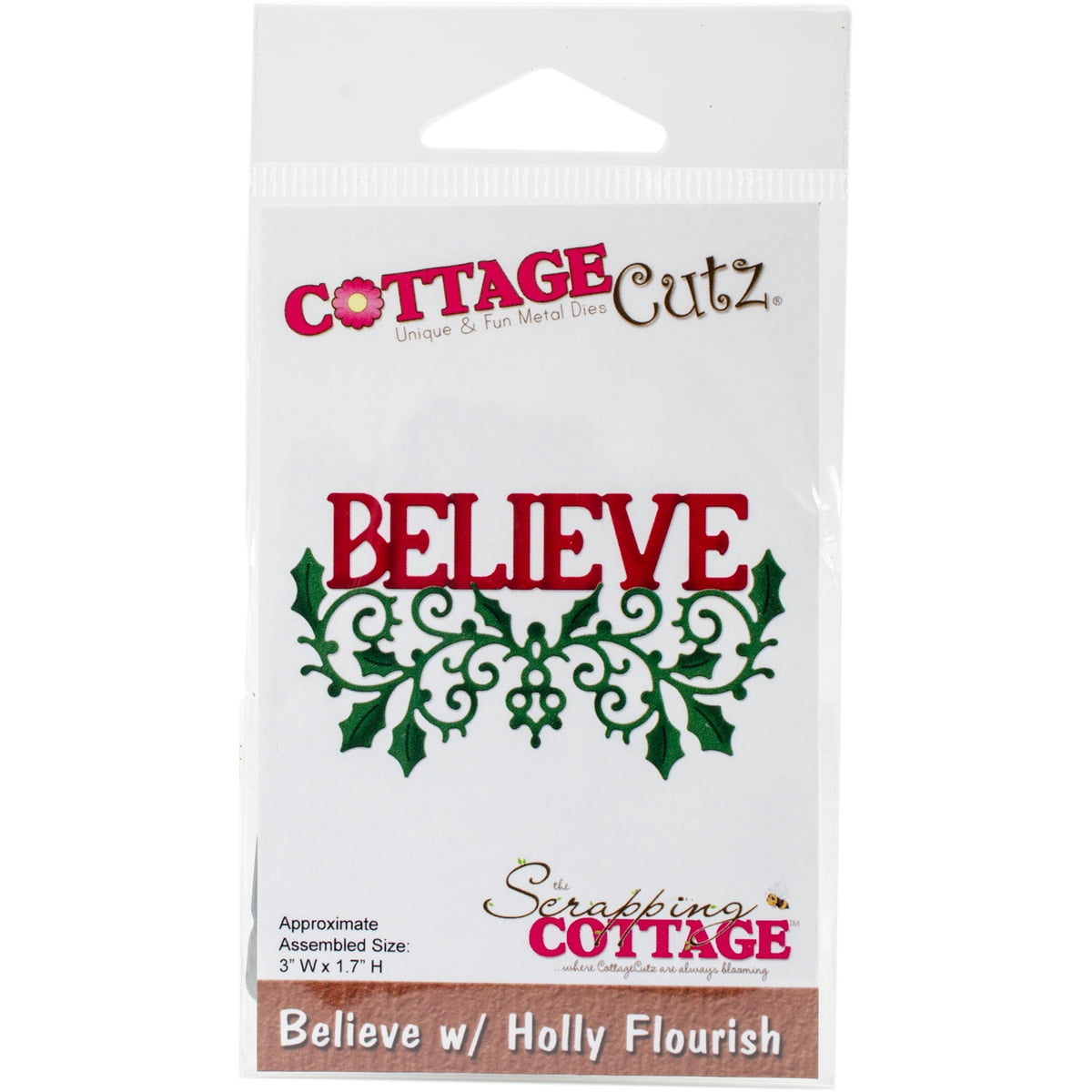CottageCutz Die-Believe W/Holly Flourish, 3"X1.7"