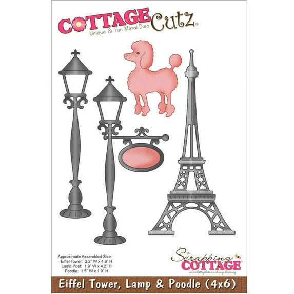 CottageCutz Die-Eiffel Tower, Lamp & Poodle 2.2"X4.6", Pk 1, CottageCutz