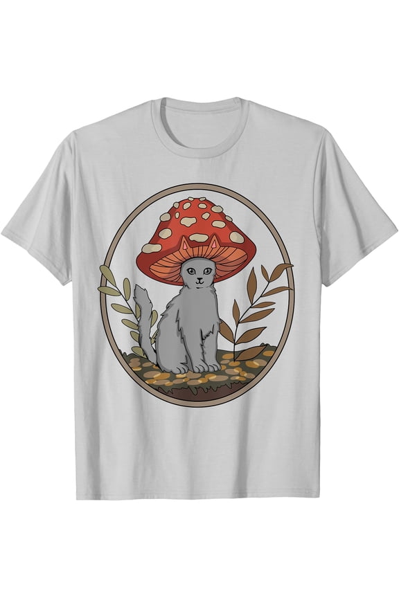 Cottagecore Aesthetic Cat with Mushroom Hat Unisex T-Shirt for Men Women Kids Toddler