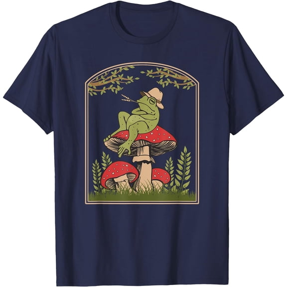 Cottagecore Aesthetic Frog Goblincore Mushroom Toad Fungus Unisex T-Shirt for Men Women Kids Toddler,Royal Blue Color,Size M