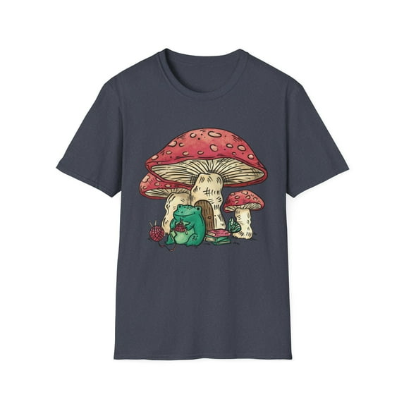Cottagecore Aesthetic Frog Knitting Under Mushroom Graphic