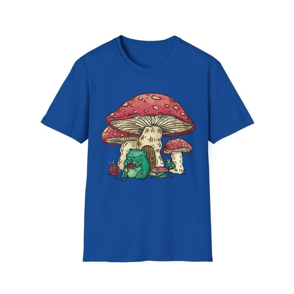 Cottagecore Aesthetic Frog Knitting Under Mushroom Graphic