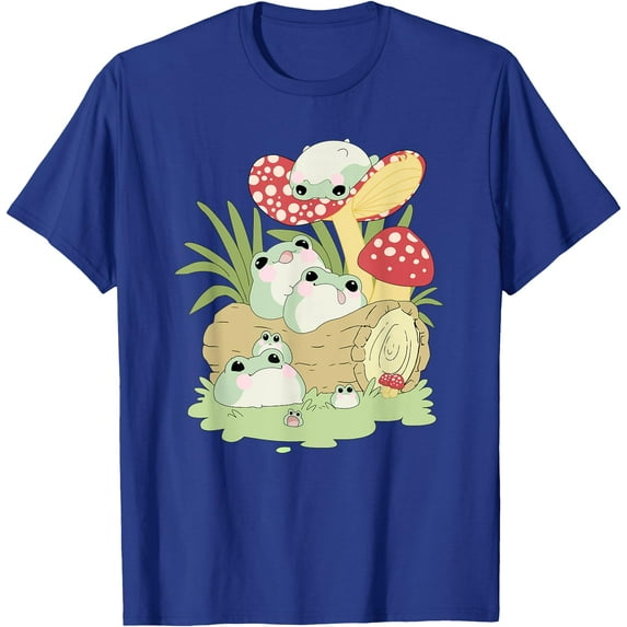 Cottagecore Aesthetic Frog Lying on Mushroom Cute Unisex T-Shirt for Men Women Kids Toddler ,Royal Blue Color,Size L