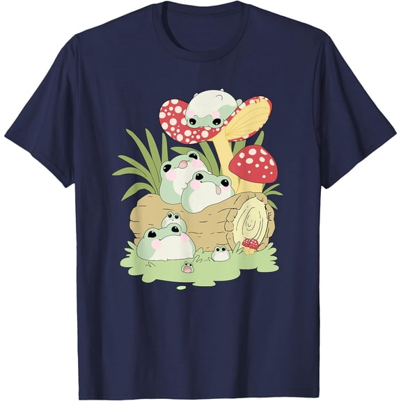 Cottagecore Aesthetic Frog Lying on Mushroom Cute Unisex T-Shirt for Men Women Kids Toddler