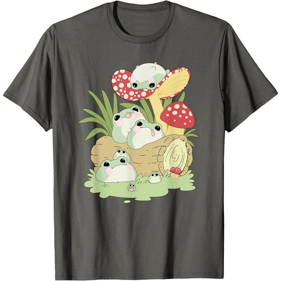 Cottagecore Aesthetic Frog Lying on Mushroom Cute Unisex T-Shirt for Men Women Kids Toddler