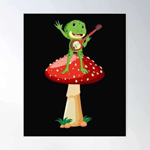 Cottagecore Aesthetic Frog Playing Banjo On Mushroom Nature Poster Wall Art, Modern Wall Decor For Living Room Bedroom, 8x12 UNFRAMED