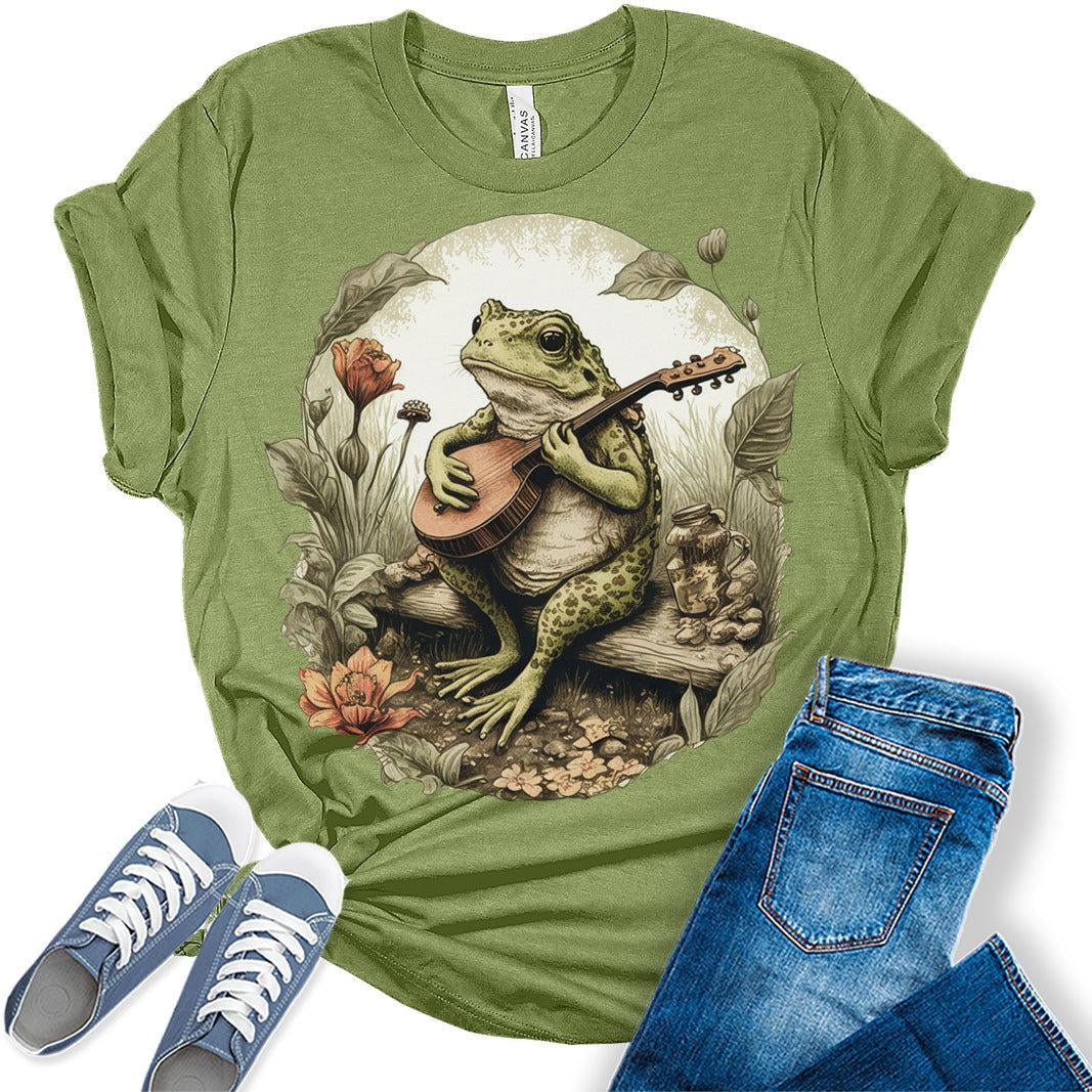 Country Frog Designer Music Graphic T-Shirt | Cool Banjo Lilypad Tee Triblend Grey / Large