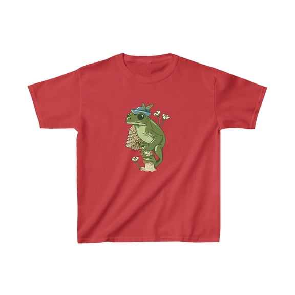 Cottagecore Aesthetic Frog on Mushroom Cute Frog Lover Kids T-shirt
