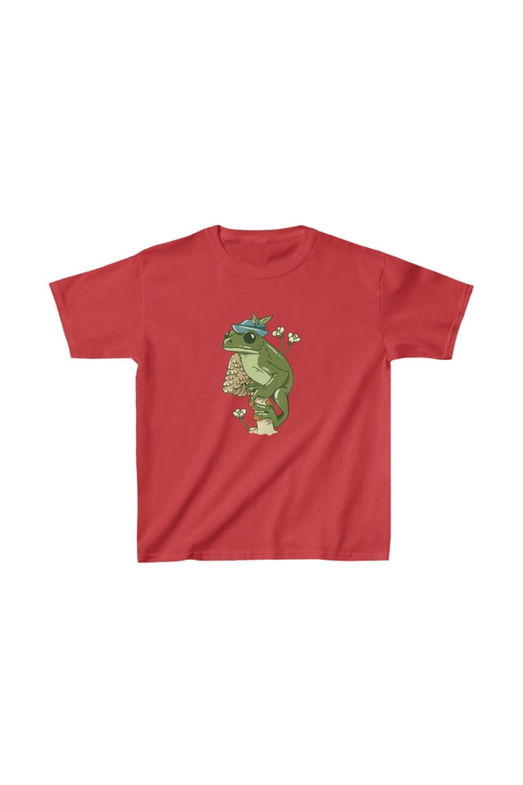 Cottagecore Aesthetic Frog on Mushroom Cute Frog Lover Kids T-shirt