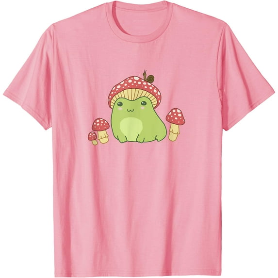 Cottagecore Aesthetic Frog with Mushroom Hat and Snail Unisex T-Shirt for Men Women Kids Toddler,Light Pink Color,Size 4T