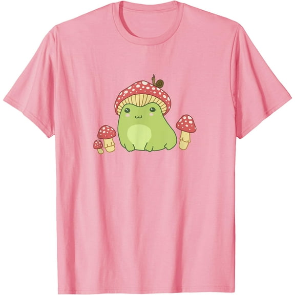 Cottagecore Aesthetic Frog with Mushroom Hat and Snail Unisex T-Shirt for Men Women Kids Toddler,Light Pink Color,Size YXS