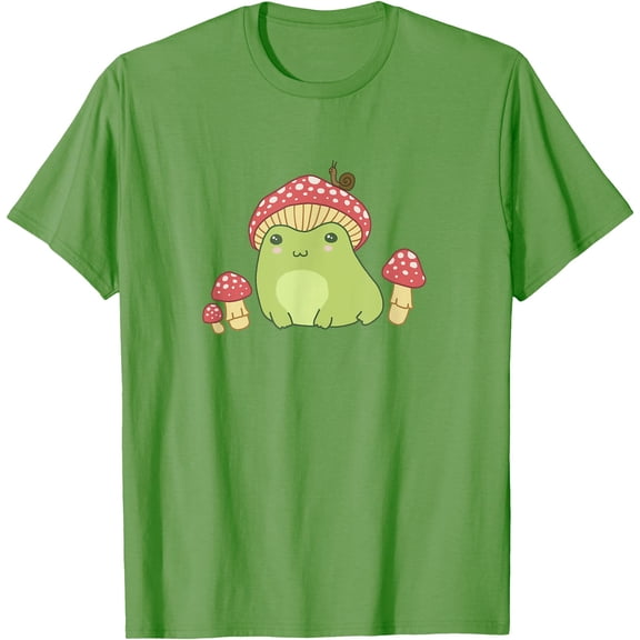 Cottagecore Aesthetic Frog with Mushroom Hat and Snail Unisex T-Shirt for Men Women Kids Toddler,Lime Color,Size 2XL
