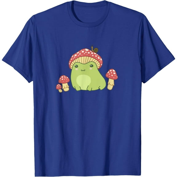 Cottagecore Aesthetic Frog with Mushroom Hat and Snail Unisex T-Shirt for Men Women Kids Toddler,Royal Blue Color,Size YXS