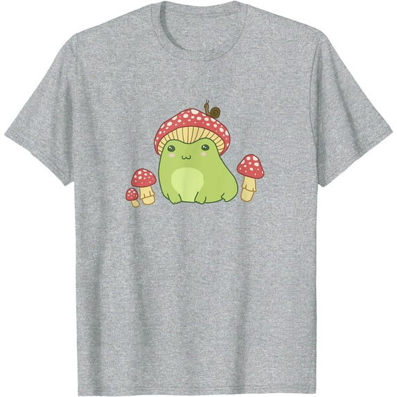 Cottagecore Aesthetic Frog with Mushroom Hat and Snail Unisex T-Shirt for Men Women Kids Toddler,Sport Grey Color,Size YS