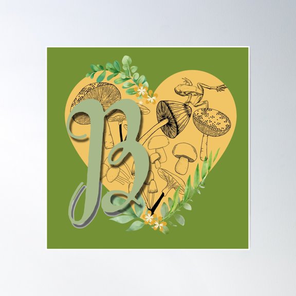 Cottagecore Aesthetic Letter B Monogram Poster Wall Art, Modern Wall Decor, 24x24 UNFRAMED