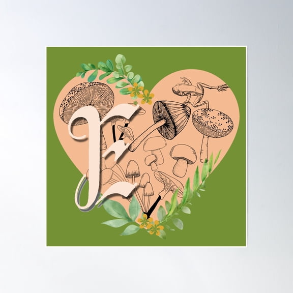 Cottagecore Aesthetic Letter E Monogram Poster Wall Art, Modern Wall Decor, 24x24 UNFRAMED