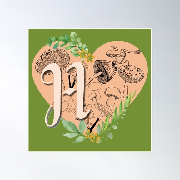 Cottagecore Aesthetic Letter H Monogram Poster Wall Art, Modern Wall Decor, 30x30 UNFRAMED