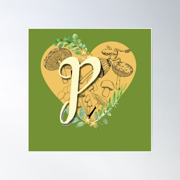 Cottagecore Aesthetic Letter P Monogram Poster Wall Art, Modern Wall Decor, 16x16 UNFRAMED