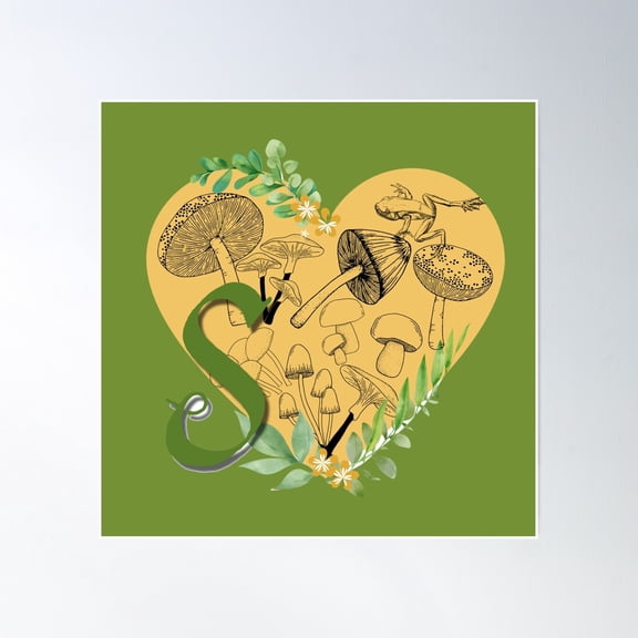 Cottagecore Aesthetic Letter S Monogram Poster Wall Art, Modern Wall Decor, 16x16 UNFRAMED