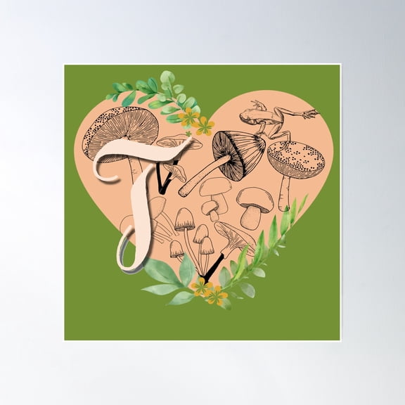 Cottagecore Aesthetic Letter T Monogram Poster Wall Art, Modern Wall Decor, 30x30 UNFRAMED