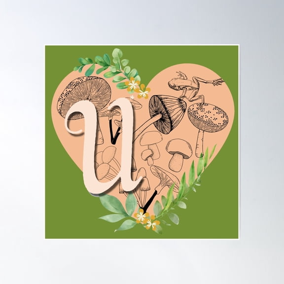 Cottagecore Aesthetic Letter U Monogram Poster Wall Art, Modern Wall Decor, 30x30 UNFRAMED