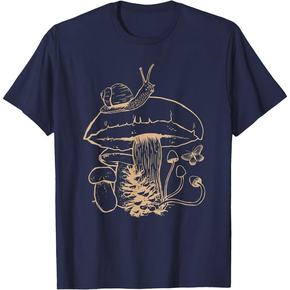 Cottagecore Aesthetic Mushroom Snail Goblincore Mycology Unisex T-Shirt for Men Women Kids Toddler,Navy Color,Size YL