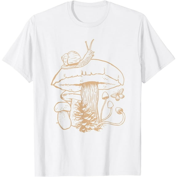 Cottagecore Aesthetic Mushroom Snail Goblincore Mycology Unisex T-Shirt for Men Women Kids Toddler,White Color,Size 2T