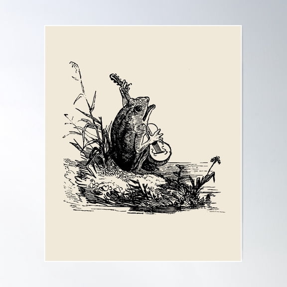 Cottagecore Aesthetic With Vintage Banjo-Playing Froggy, Goblincore Guitar Animal, Emo Frogge Serenade, Singing Toad Theme Poster Wall Art, Modern Wall Decor For Living Room Bedroom, 8x12 UNFRAMED
