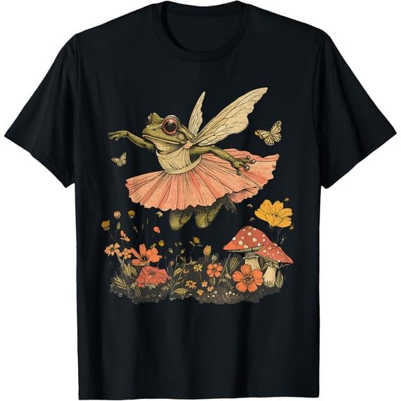 Cottagecore Aesthetic Vintage Fairy Frog Dancing Women Girls T-Shirt