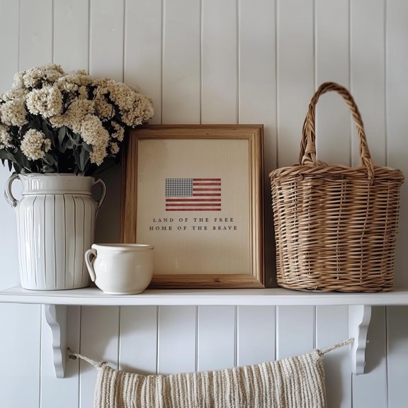 Cottagecore American Flag Land Of The Free Home Brave Poster , Poster Print Only