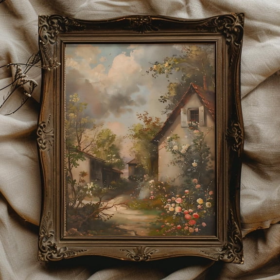 Cottagecore Art Rose Cottage Poster Shabby Chic Wall Art Cottagecore Decor For Cottage Kitchen Wall Decor Vintage Art, 12x18 UNFRAMED