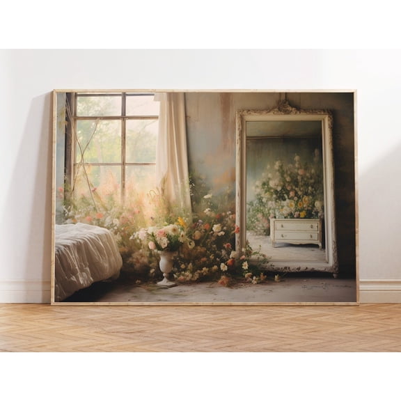 Cottagecore Bedroom : Vintage Wildflowers, Mirror Unframed Paper Print